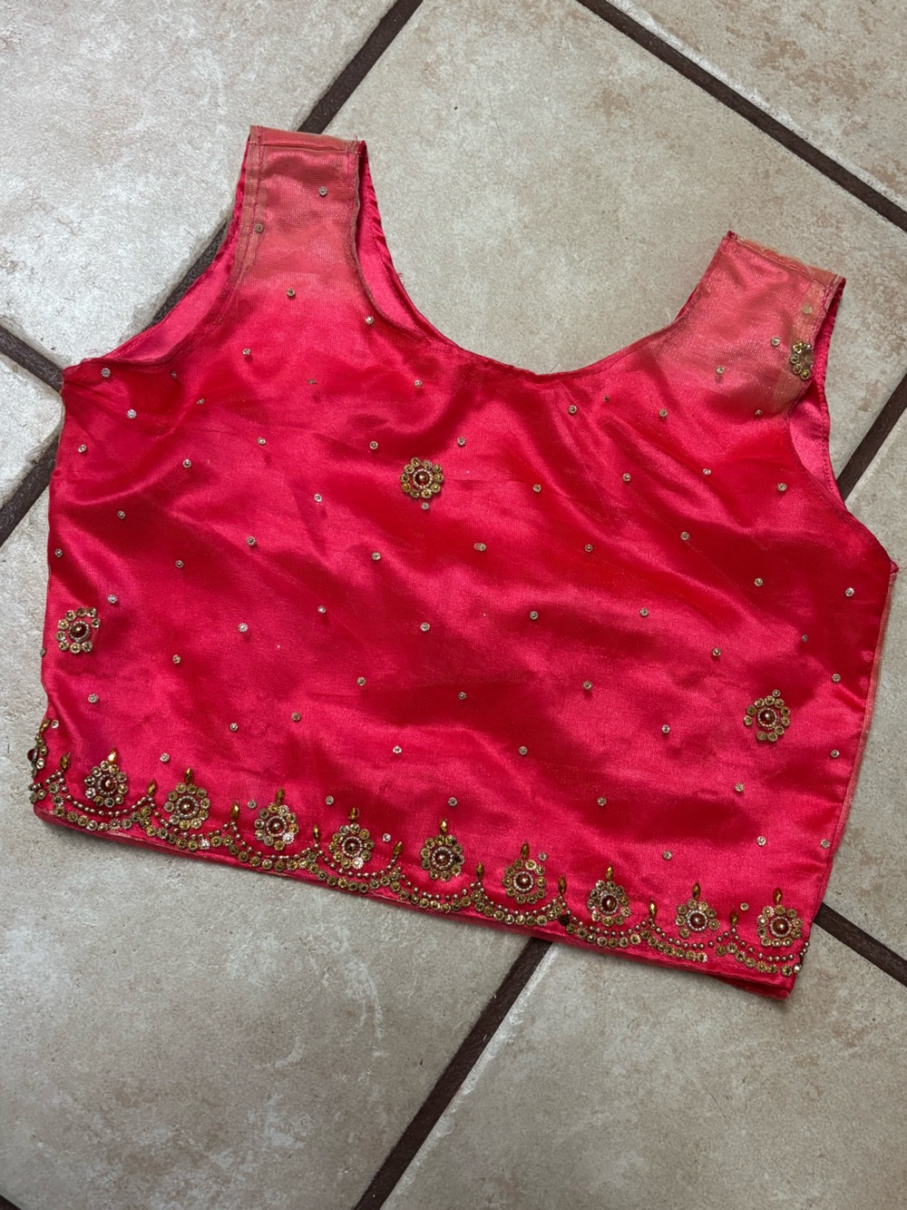 Vintage Embellished Deep Pink Women's Sleeveless Top Size 10